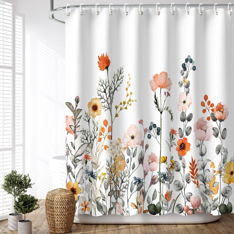 LIVILAN Floral Shower Curtains for Bathroom Flower Shower Curtain Pretty Shower Curtain Fabric Colorful Wildflower Flowered Shower Curtains with 12 Hooks Decorative Machine Washable, 72" W x 78" H - Image 2